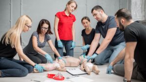 People in first aid training course