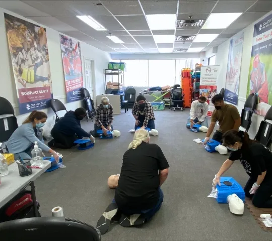Hands-on CPR training with mannequins in Los Angeles