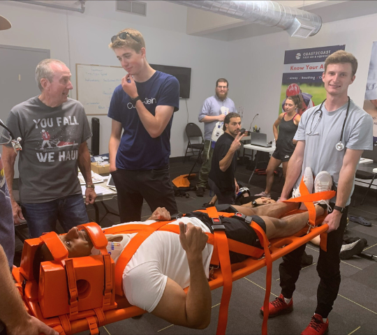 Backboarding scenario during an Emergency Medical Responder course in London