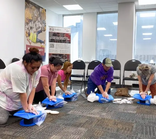 Students in a first aid and CPR course in downtown Hamilton
