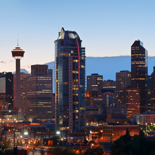 A scenic view of night in Calgary