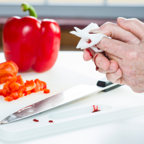 A knife cut when chopping bell peppers