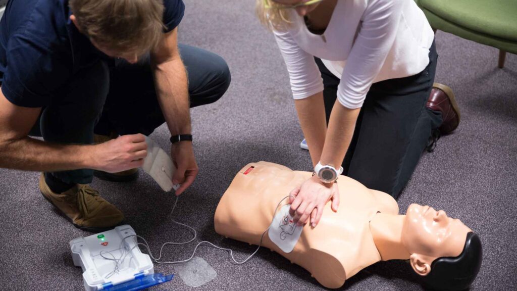 Two students in a CPR course in Los Angeles