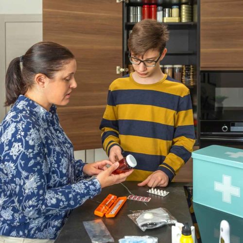 A family creating an emergency kit, for an emergency situation