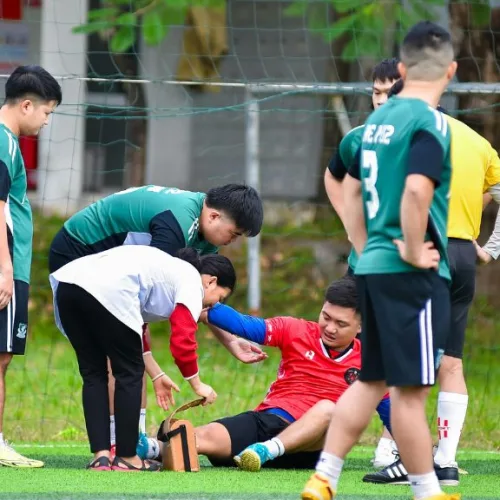 Soccer player with sports injury
