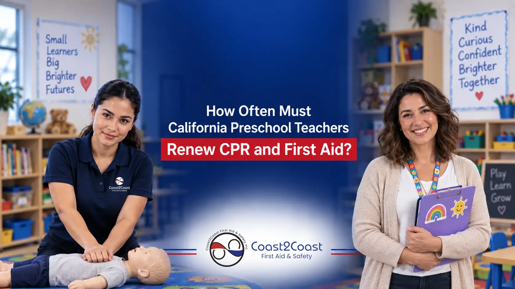How often California preschool teachers must renew CPR and first aid, Coast2Coast First Aid & Safety instructor teaching infant CPR