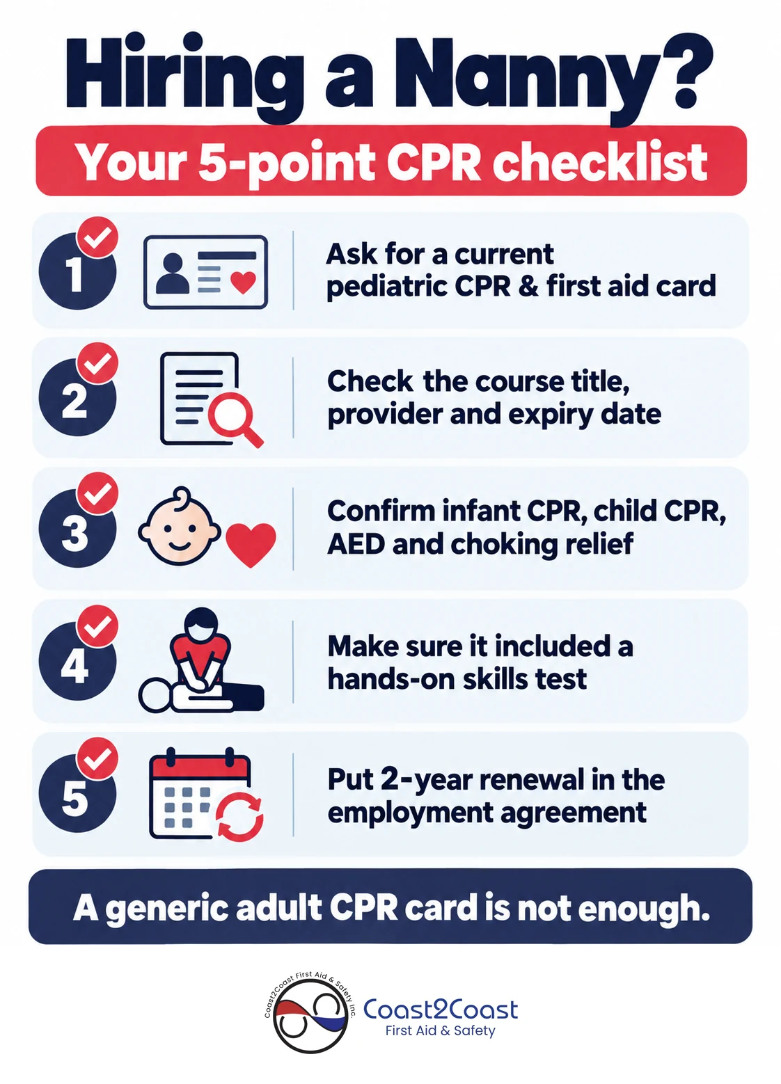 Hiring a nanny in California: 5-point pediatric CPR and first aid certification checklist for parents