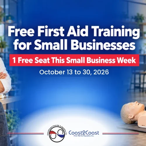 Small Business Week offer: 1 free first aid seat for small businesses, Oct 13 to 30, 2026, café owner and CPR instructor