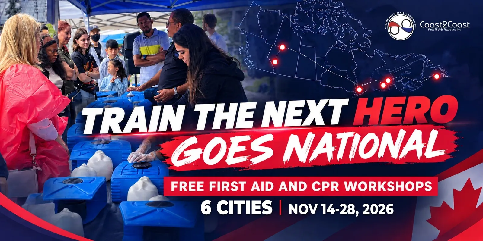 Train the Next Hero Goes National: free first aid and CPR workshops in 6 cities, November 14 to 28, 2026